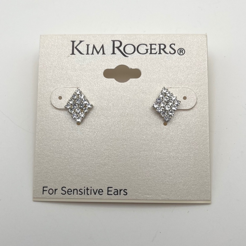 Kim Rogers Silver Tone Square‎ Crystal Stud Earrings For Sensitive Ears